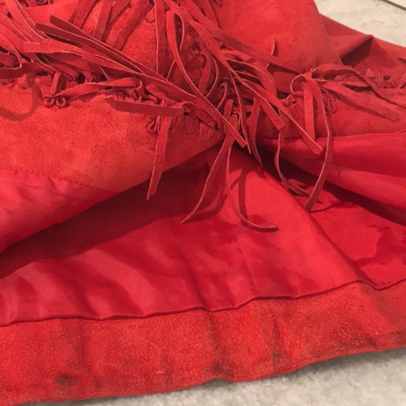 VTG Dialogue Western Jacket Womens XS Red Leather Fringe Braided Southwestern - Picture 5 of 10